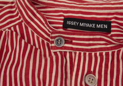 ISSEY MIYAKE MEN Cotton Stripe Band Collar Shirt Red Size 2