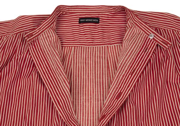 ISSEY MIYAKE MEN Cotton Stripe Band Collar Shirt Red Size 2