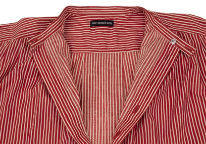 ISSEY MIYAKE MEN Cotton Stripe Band Collar Shirt Red Size 2