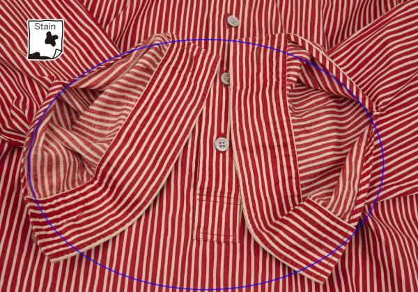 ISSEY MIYAKE MEN Cotton Stripe Band Collar Shirt Red Size 2