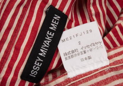 ISSEY MIYAKE MEN Cotton Stripe Band Collar Shirt Red Size 2