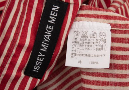 ISSEY MIYAKE MEN Cotton Stripe Band Collar Shirt Red Size 2