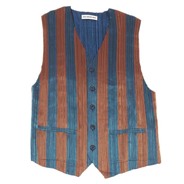 ISSEY MIYAKE MEN Metallic Pleated Vest Blue/Orange Size M