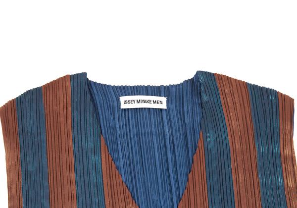 ISSEY MIYAKE MEN Metallic Pleated Vest Blue/Orange Size M