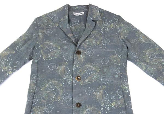 ISSEY MIYAKE MEN 98SS Cyber Print Linen Light Gray Coat Size M