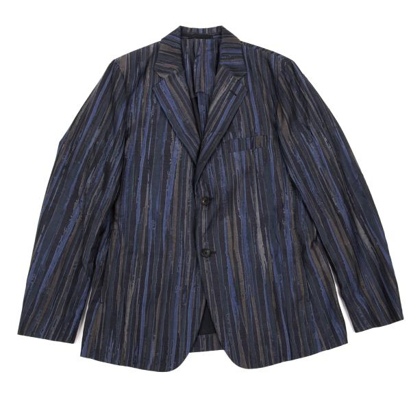 ISSEY MIYAKE MEN Blue Cotton Poly Bleed Stripe Jacket Size 2