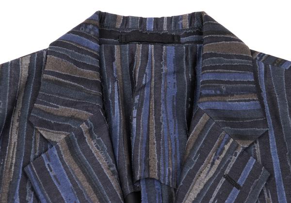 ISSEY MIYAKE MEN Blue Cotton Poly Bleed Stripe Jacket Size 2