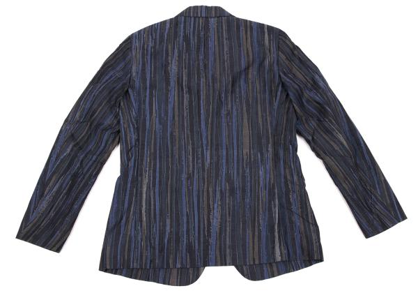 ISSEY MIYAKE MEN Blue Cotton Poly Bleed Stripe Jacket Size 2