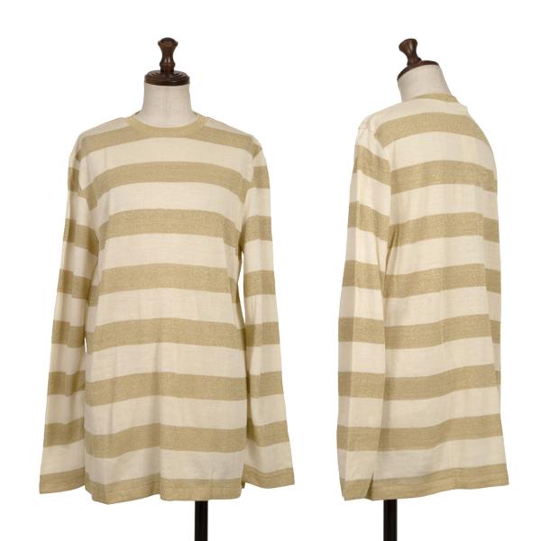 ZUCCA Rayon Glitter Border Sweater Light Beige Size M