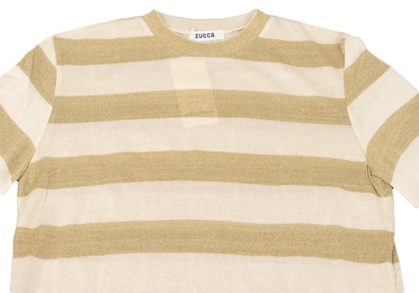 ZUCCA Rayon Glitter Border Sweater Light Beige Size M