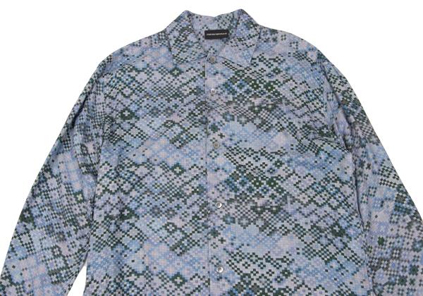 EMPORIO ARMANI Mosaic Print Rayon Shirt Blue Size XS