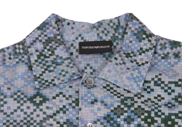 EMPORIO ARMANI Mosaic Print Rayon Shirt Blue Size XS