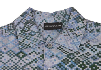 EMPORIO ARMANI Mosaic Print Rayon Shirt Blue Size XS