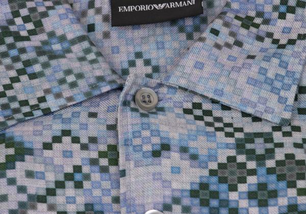 EMPORIO ARMANI Mosaic Print Rayon Shirt Blue Size XS