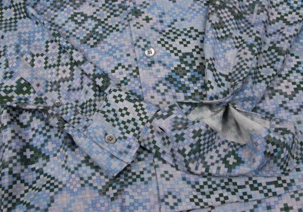 EMPORIO ARMANI Mosaic Print Rayon Shirt Blue Size XS