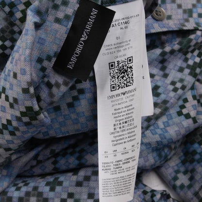 EMPORIO ARMANI Mosaic Print Rayon Shirt Blue Size XS