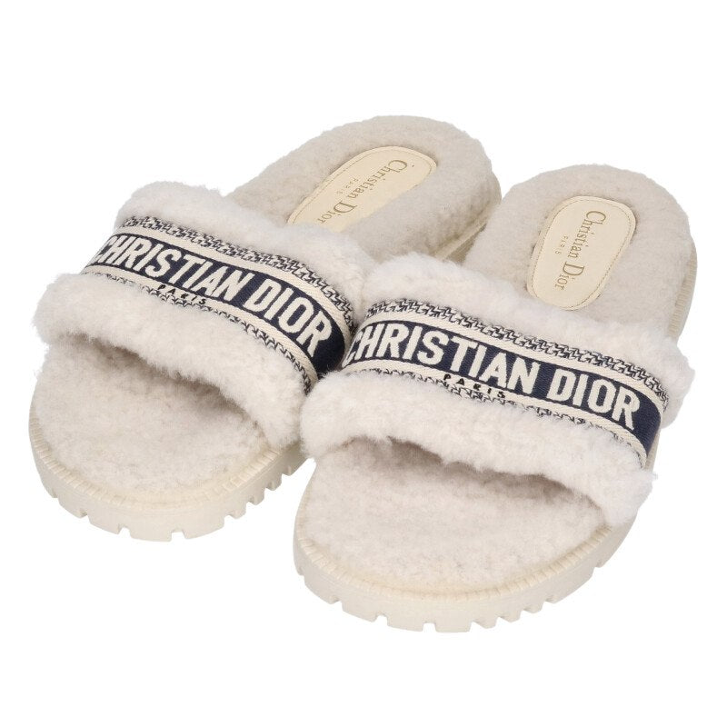 Christian Dior Logo Embroidered Fur Sandal Multi Size 6.5