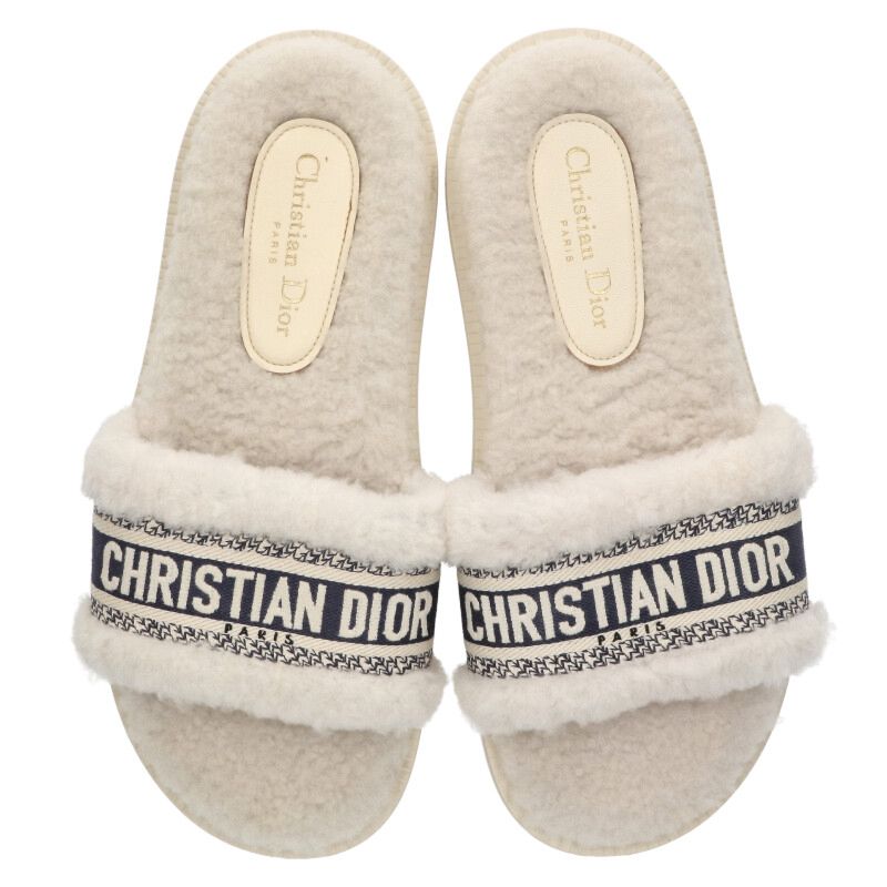 Christian Dior Logo Embroidered Fur Sandal Multi Size 6.5