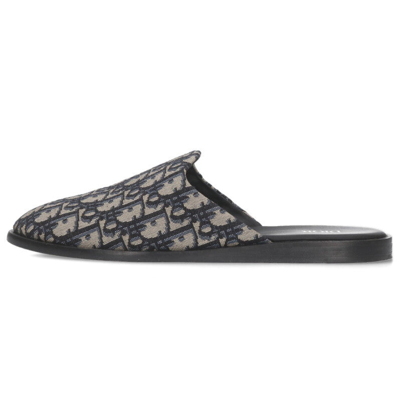 DIOR Oblique Jacquard Flat Sandals Beige Navy Size 7.5