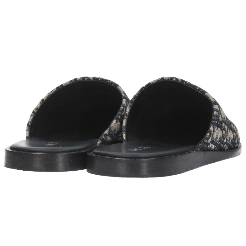 DIOR Oblique Jacquard Flat Sandals Beige Navy Size 7.5