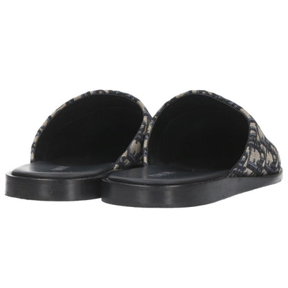DIOR Oblique Jacquard Flat Sandals Beige Navy Size 7.5