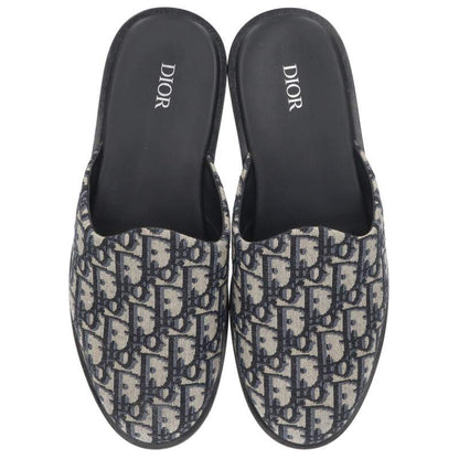 DIOR Oblique Jacquard Flat Sandals Beige Navy Size 7.5