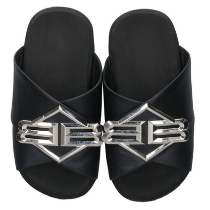Balenciaga SUNSET FLAT MULE Logo Sandals Black x Silver Size 40