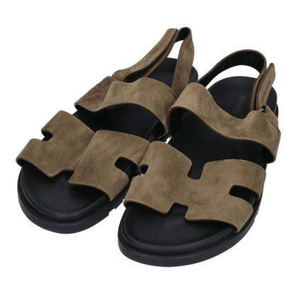 HERMES Genius Suede Leather Sandals Black/Khaki Size 10.5