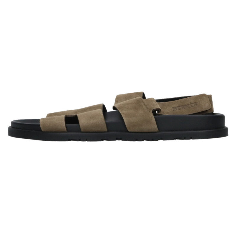 HERMES Genius Suede Leather Sandals Black/Khaki Size 10.5