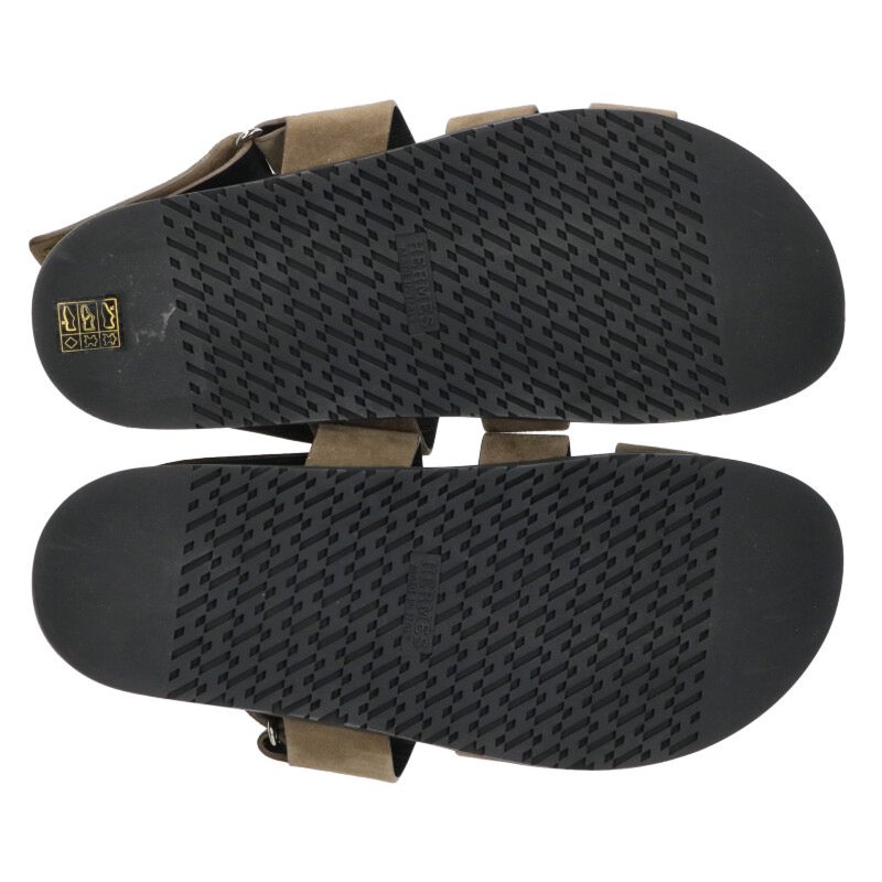 HERMES Genius Suede Leather Sandals Black/Khaki Size 10.5