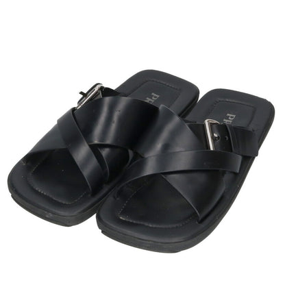 PRADA Cross Strap Leather Sandals Black/Silver Size 8