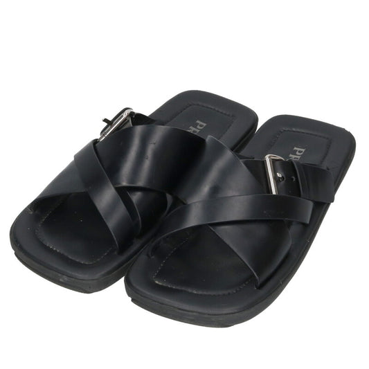 PRADA Cross Strap Leather Sandals Black/Silver Size 8