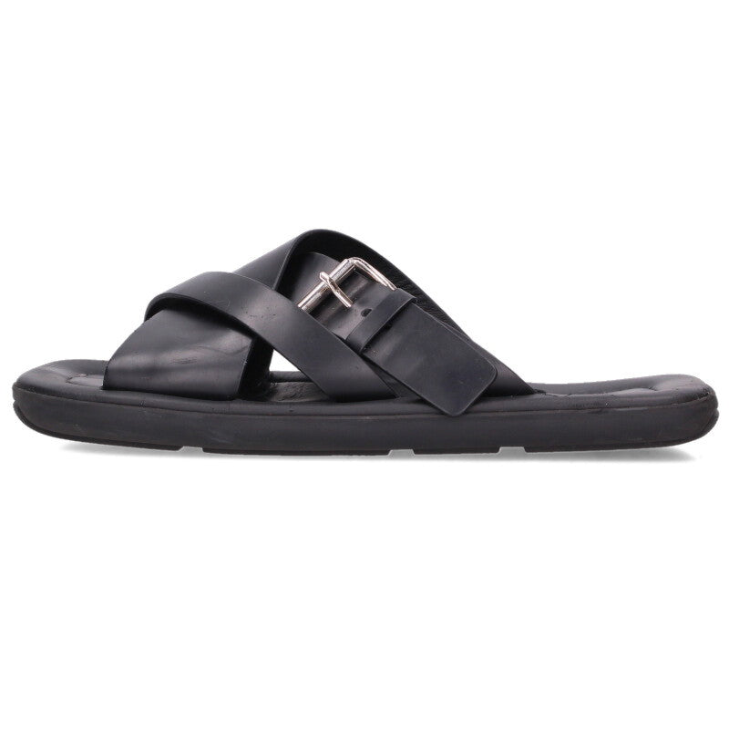PRADA Cross Strap Leather Sandals Black/Silver Size 8