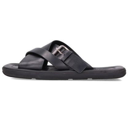 PRADA Cross Strap Leather Sandals Black/Silver Size 8