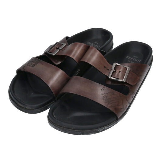 Berluti Calligraphy Leather Sandals Brown Size 9.5