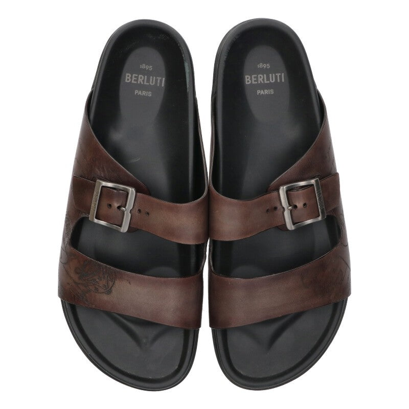 Berluti Calligraphy Leather Sandals Brown Size 9.5