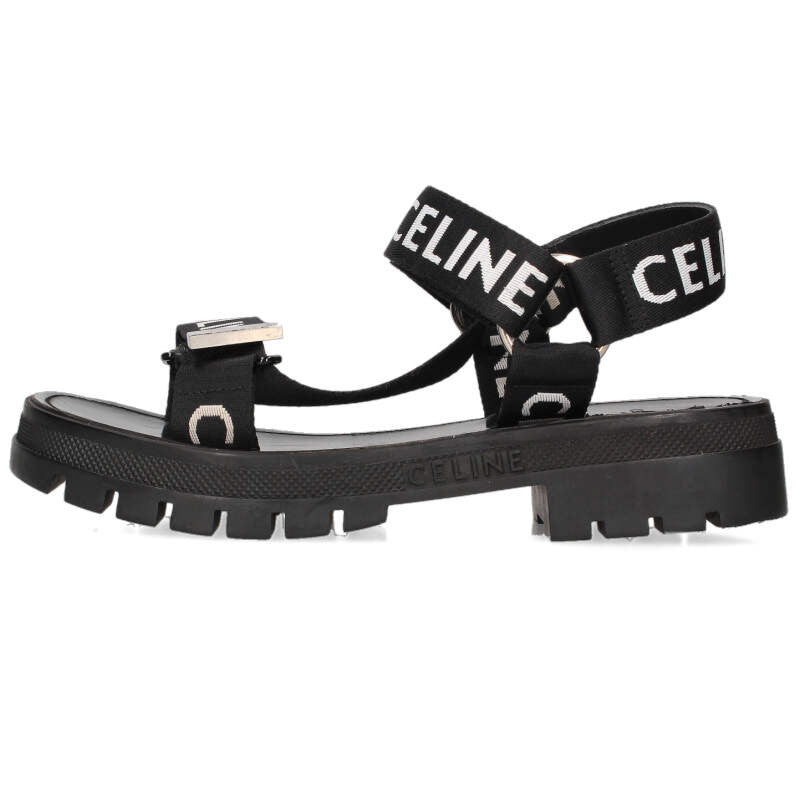 CELINE Leo Logo Strap Sandals Black Size 6.5