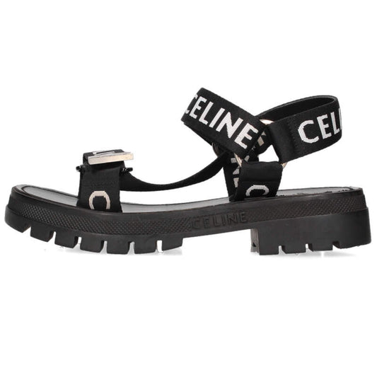 CELINE Leo Logo Strap Sandals Black Size 6.5