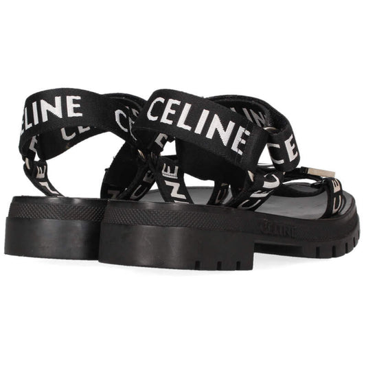 CELINE Leo Logo Strap Sandals Black Size 6.5