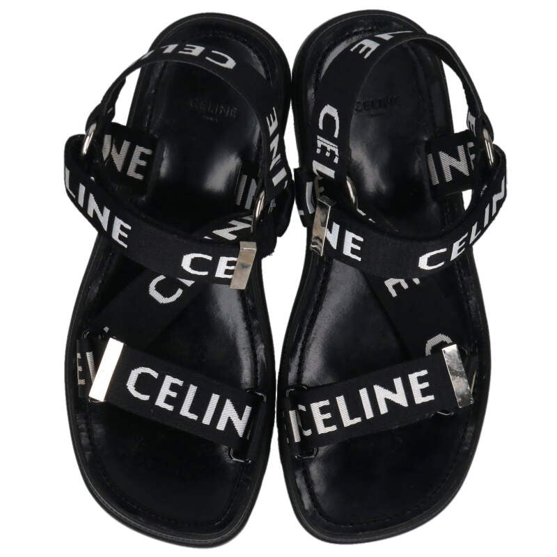 CELINE Leo Logo Strap Sandals Black Size 6.5