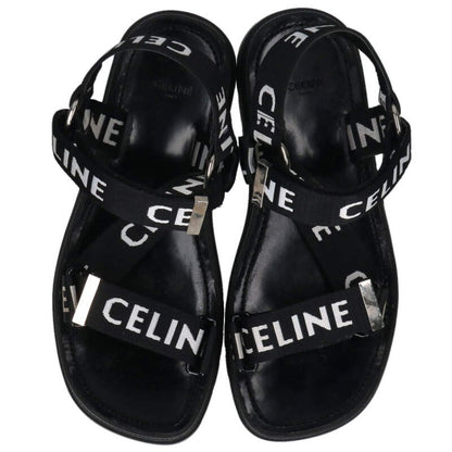 CELINE Leo Logo Strap Sandals Black Size 6.5
