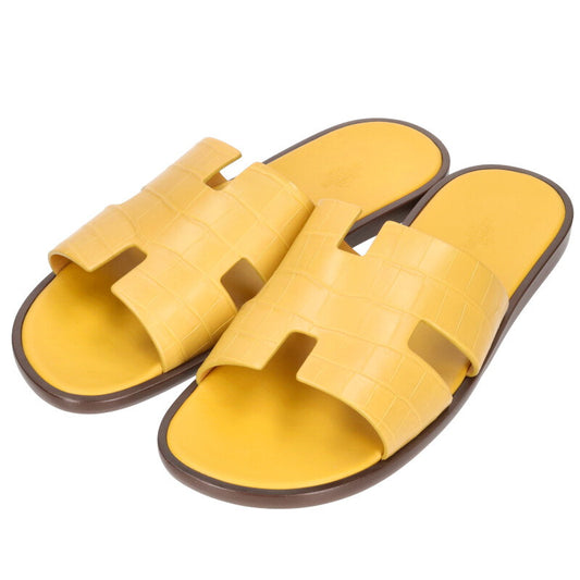 HERMES Crocodile H-Logo Sandals Yellow Size 10.5