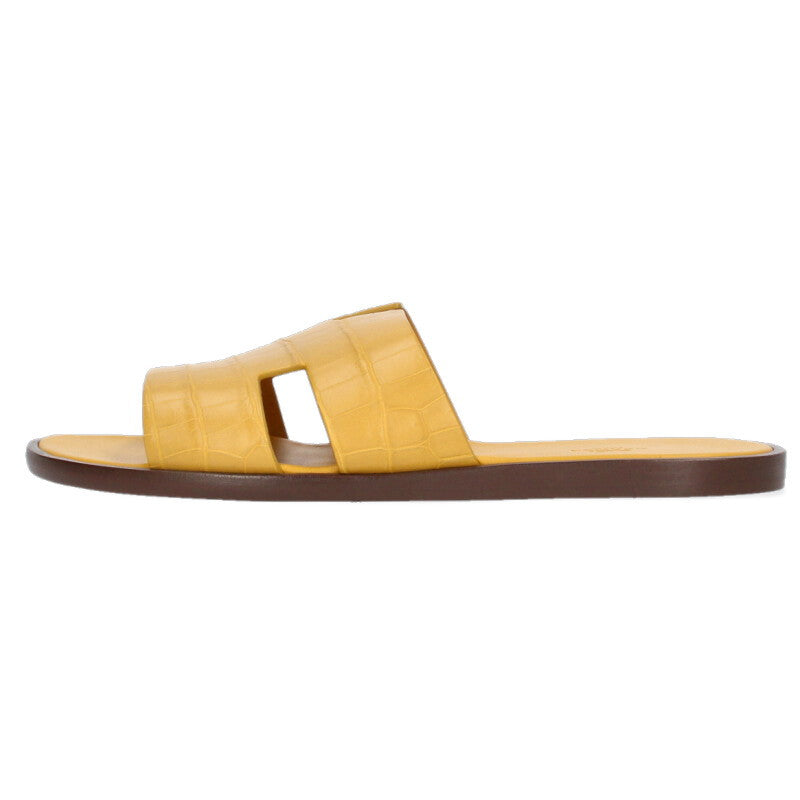 HERMES Crocodile H-Logo Sandals Yellow Size 10.5