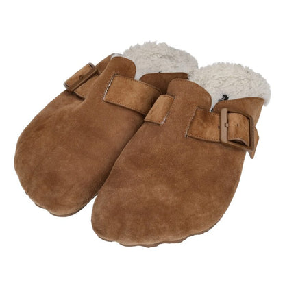 BALENCIAGA Suede Leather Fur Slide Sandal Brown Size 8.5