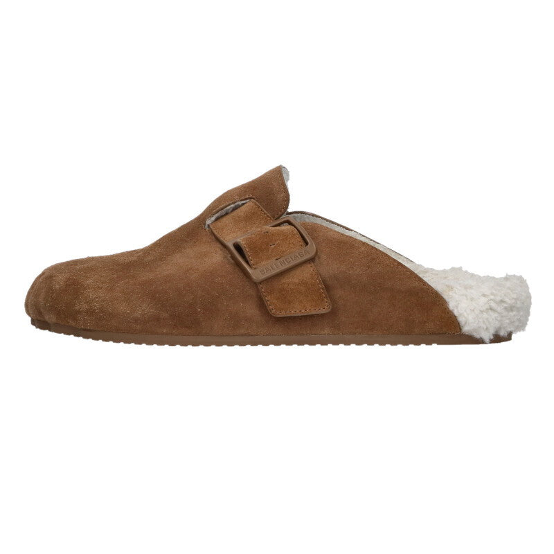 BALENCIAGA Suede Leather Fur Slide Sandal Brown Size 8.5