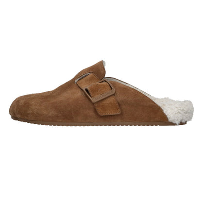 BALENCIAGA Suede Leather Fur Slide Sandal Brown Size 8.5