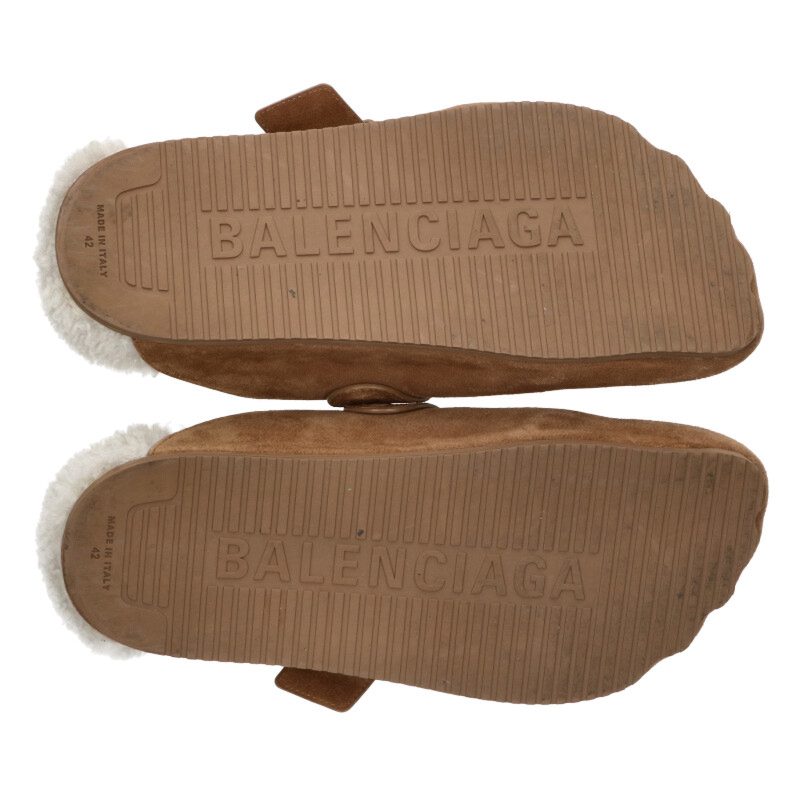 BALENCIAGA Suede Leather Fur Slide Sandal Brown Size 8.5