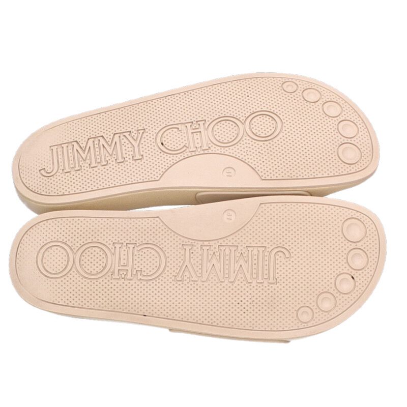 JIMMYCHOO Logo Rubber Sandals Beige Size 7.5