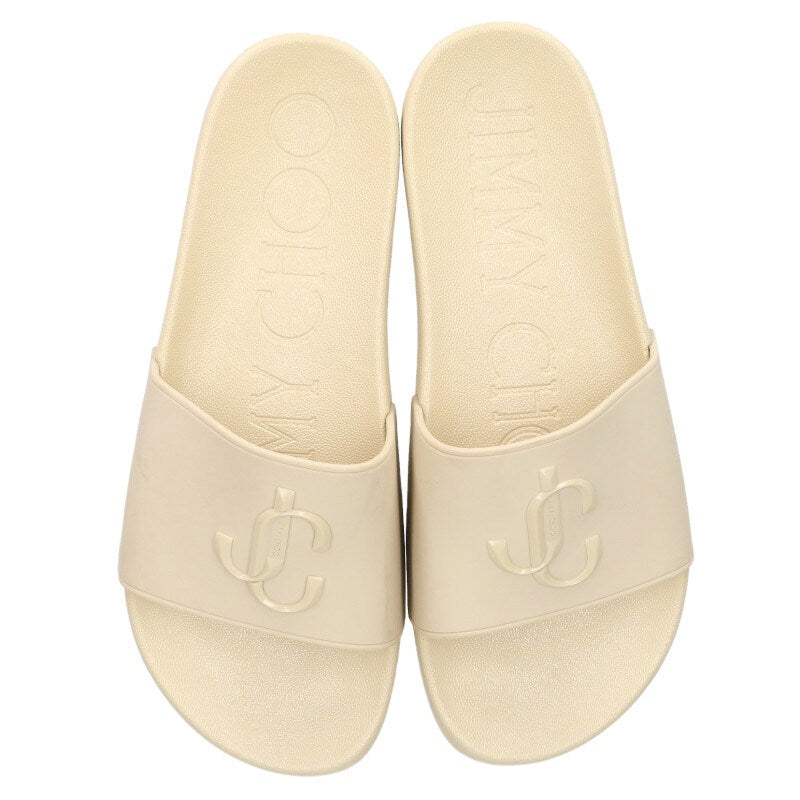 JIMMYCHOO Logo Rubber Sandals Beige Size 7.5