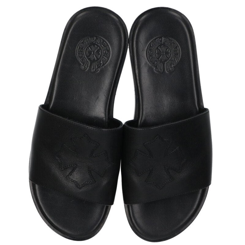 Chrome Hearts CH Plus Patch Leather Slide Sandal Size 7.5